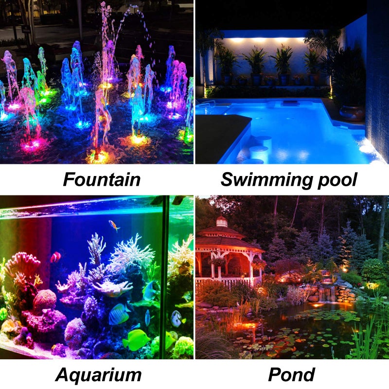 T-SUN Solar Pond Lights, 5 Headlamp RGB LED Spotlights Color Changing Submersible Fountain Lights, Underwater Solar Fish Tank Light Adjustable Lighting Angle for Garden Fountain, Pond, Pool Decoration - Image 2